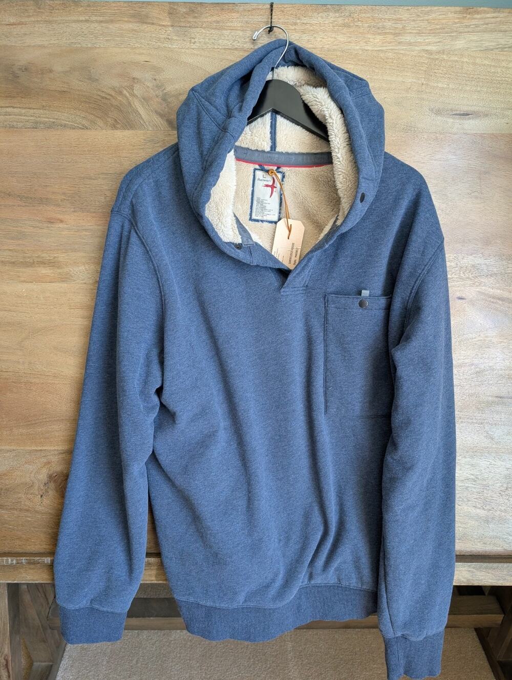 NWT Relwen Superfleece Hoodie Mens L Dusk Blue Sherpa Lined Pullover Sweatshirt